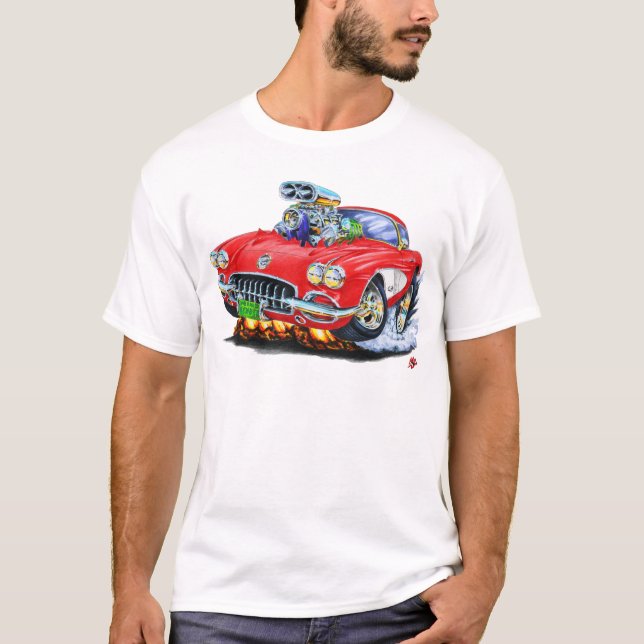 T-shirt Voiture 1958-60 de rouge de Corvette (Devant)