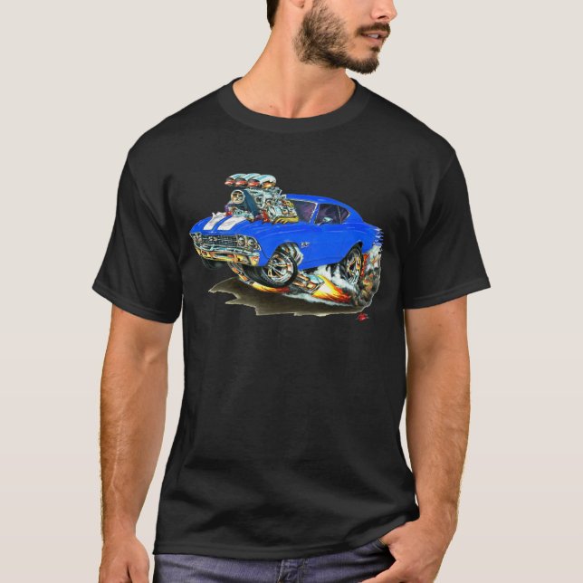 T-shirt Voiture 1968-69 blanche bleue de Chevelle (Devant)