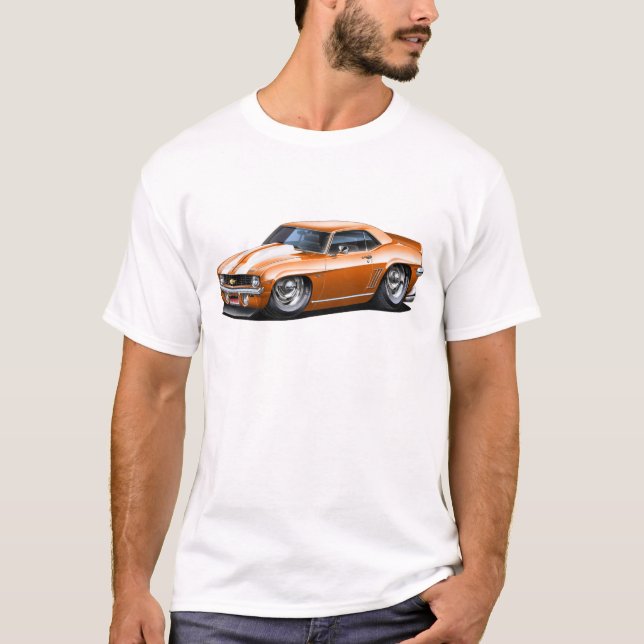 T-shirt Voiture 1969 Orange-Blanche de Camaro solides (Devant)