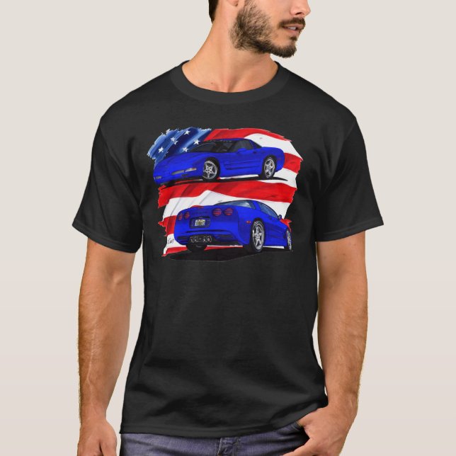 T-shirt Voiture 1999-04 de bleu de Corvette (Devant)
