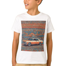 Voiture classique avec motif bleu et orange