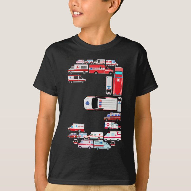 T-shirt Voiture D'Ambulance Pour Garçons Enfants 3 Ans   (Devant)