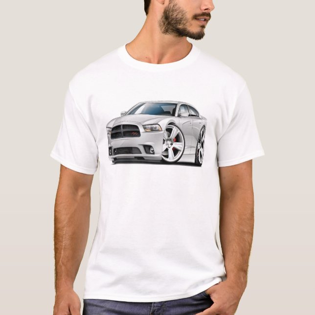 T-shirt Voiture de blanc du chargeur droite de Dodge (Devant)