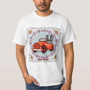 T-shirt voiture de conduite de caniche noir