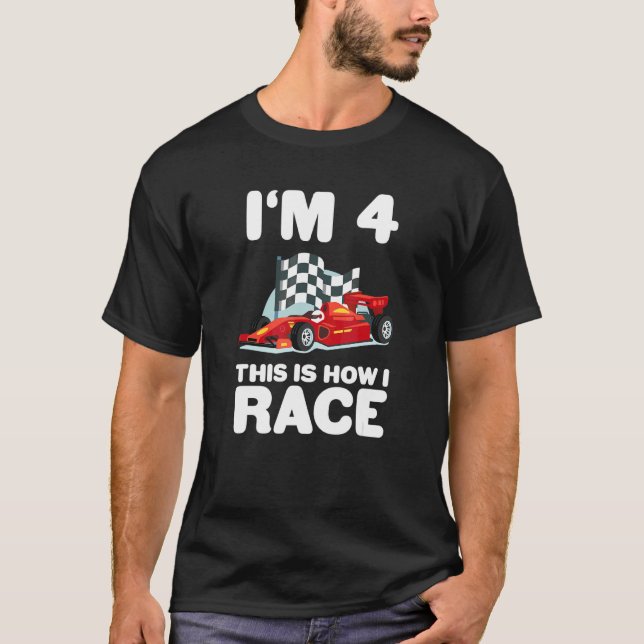 T-shirt Voiture de course pour enfants 4e anniversaire 4 F (Devant)