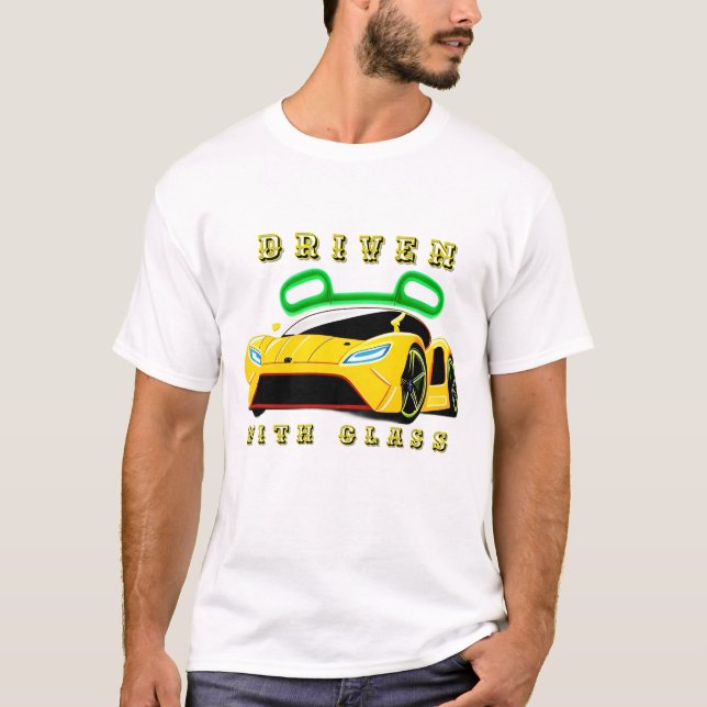 T-shirt Voiture De Sport Futuriste Jaune Avec Éléments Néo (Devant)