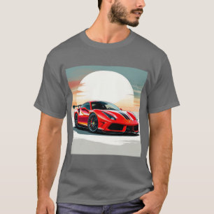 T-shirt Voiture de sport rouge au coucher du soleil Mouvem