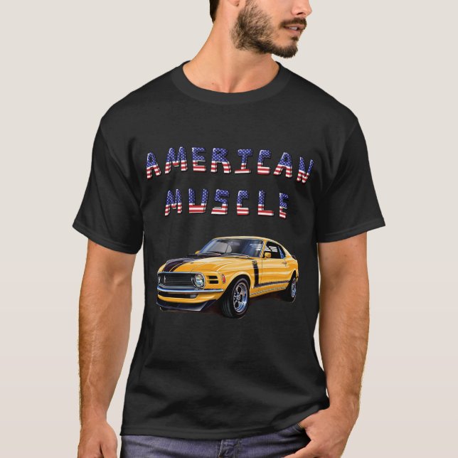 T-shirt Voiture Muscle Américaine Classique Jaune (Devant)