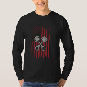T-shirt Voiture musculaire à piston de drapeau américain p