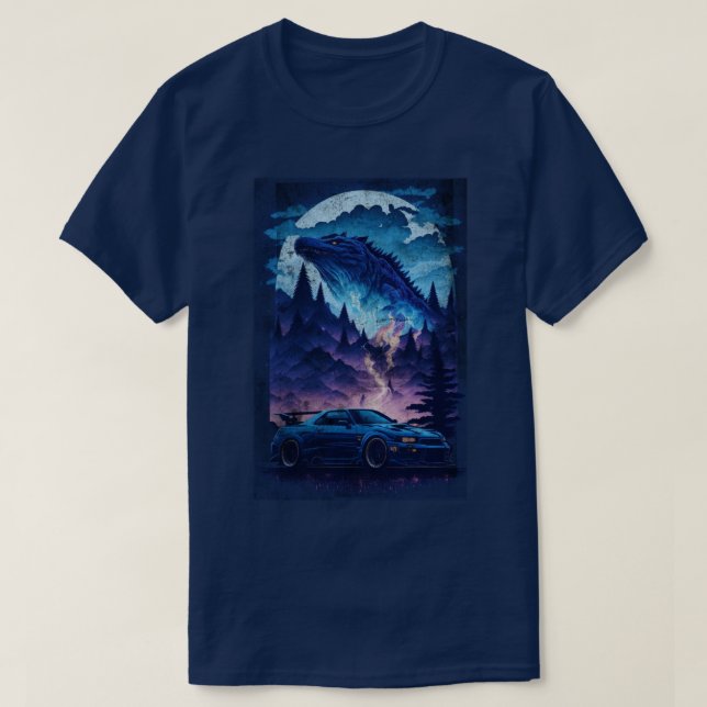 T-shirt Voiture Nissan Skyline R34 Blue Godzilla Sports (Design devant)