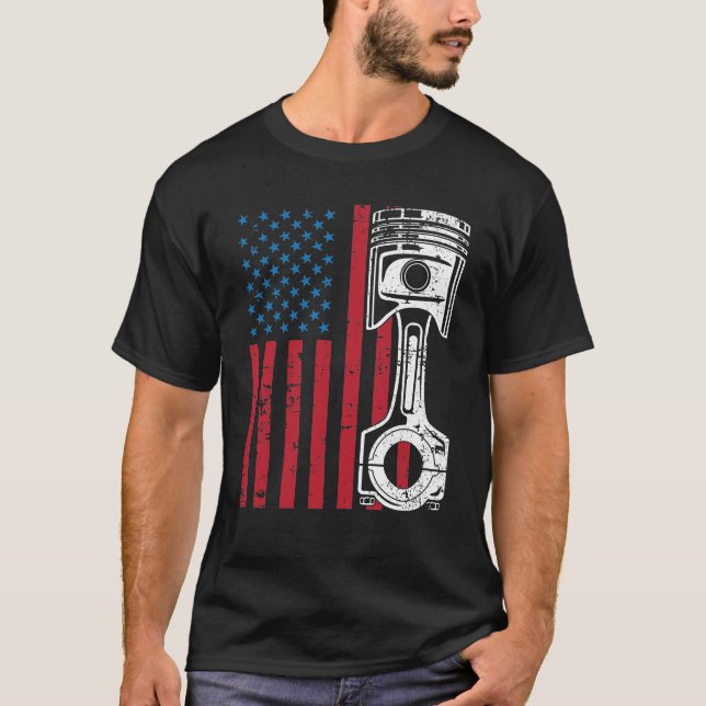 T-shirt Voiture Patriotique American Flag Piston Muscle Vi (Devant)