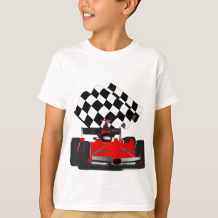 T-shirt Voiture Red Race avec drapeau À damiers