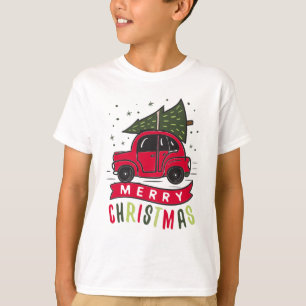 T-shirt Voiture rouge Joyeux sapin de Noël coloré drôle 