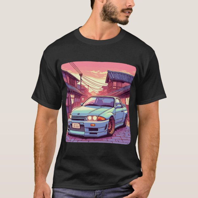 T-shirt Voiture Skyline GTR32 en ville japonaise (Devant)