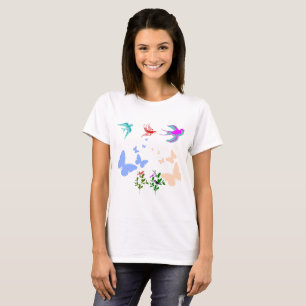 T-shirt Vol de oiseaux et de papillons colorés en harmonie