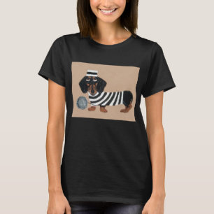 T-shirt Voleur de friandises teckel noir et marron oiseau