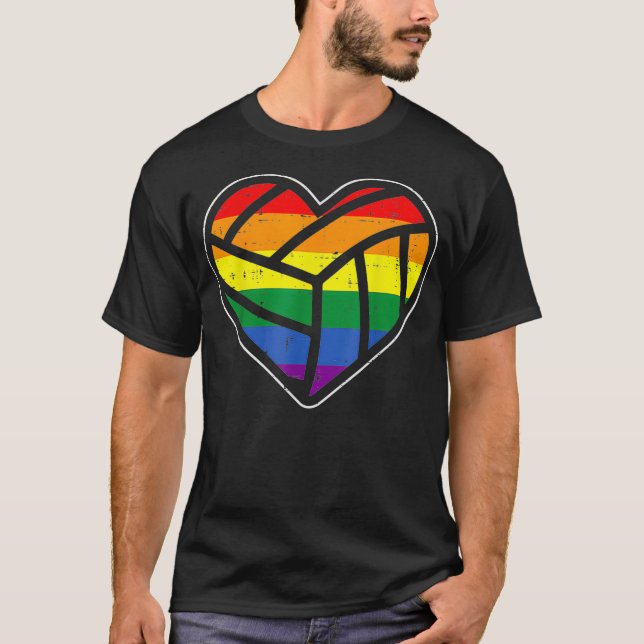T-shirt Volleyball Heart Sport LGBTQ Rainbow Flag Gay Prid (Devant)