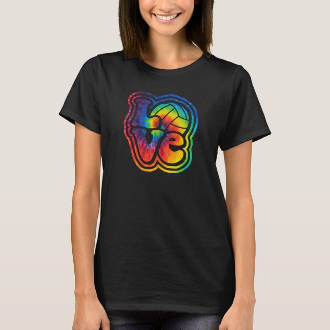 T-shirt Volleyball LOVE Rainbow Tie Tee Style Letting (Devant)