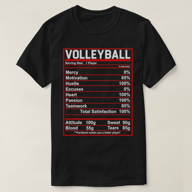T-shirt Volleyball Nutrition Facts 2 (Design devant)