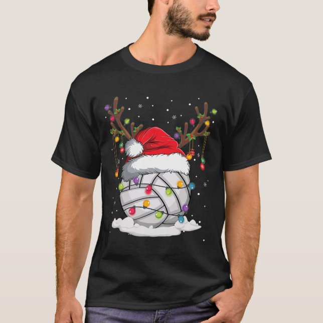 T-shirt Volleyball Santa Hat Reindee lumières de Noël Amus (Devant)