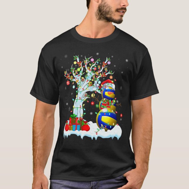 T-shirt Volleyball Xmas Tree Lighting Snowman Volleyball C (Devant)