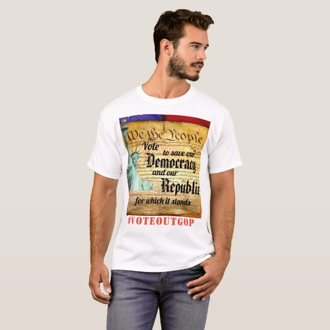T-shirt Voter pour sauver notre démocratie et notre Républ (Devant entier)