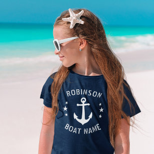 T-shirt Votre nom et bateau Ancre Vintage Étoiles Marine &