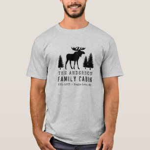 T-shirt Votre nom Famille Cabine Moose Pine Tree Silhouett
