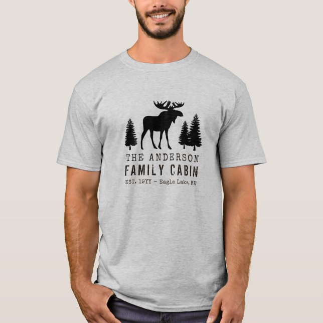 T-shirt Votre nom Famille Cabine Moose Pine Tree Silhouett (Devant)