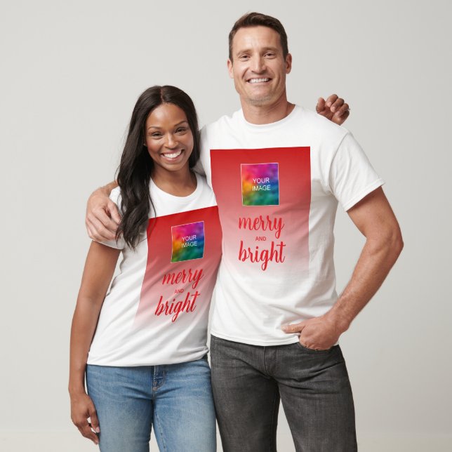 T-shirt Votre propre photo ou logo Noël Joyeux et lumineux (Unisexe)