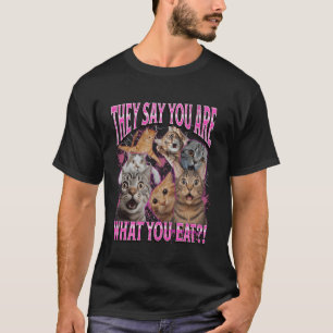 T-shirt Vous êtes ce que vous mangez drôle lesbienne chat 
