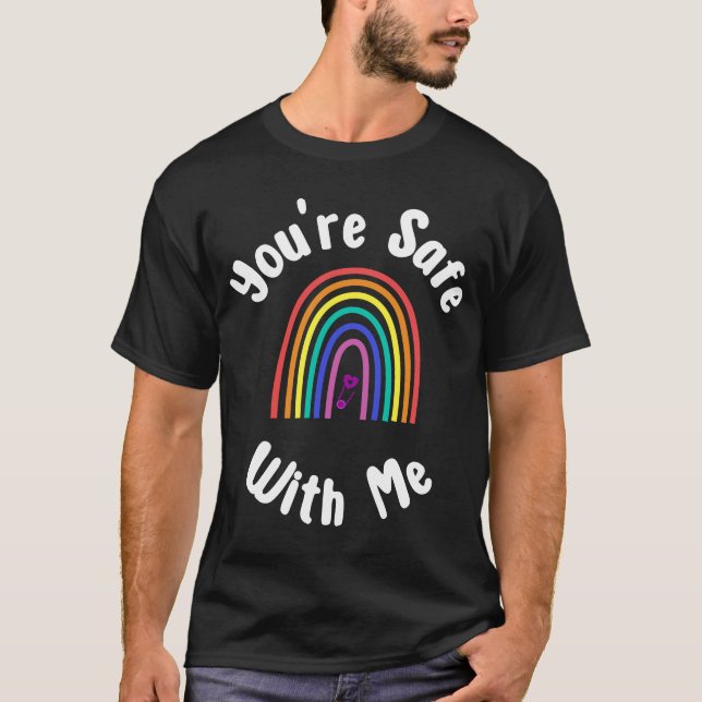 T-shirt Vous êtes en sécurité avec moi Safe Space Pride Ég (Devant)