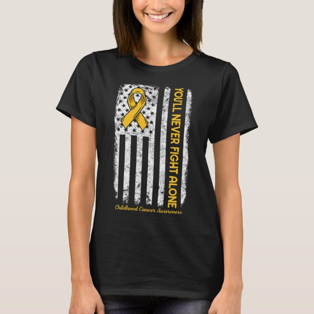 T-shirt Vous ne combattrez jamais seul drapeau Cancer de l (Devant)