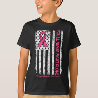 T-shirt Vous ne combattrez jamais seul Drapeau Pink Cancer