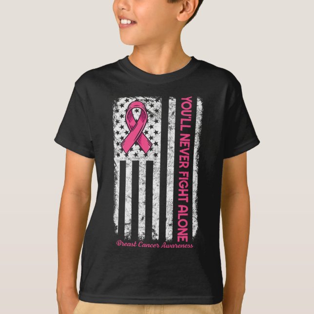 T-shirt Vous ne combattrez jamais seul Drapeau Pink Cancer (Devant)