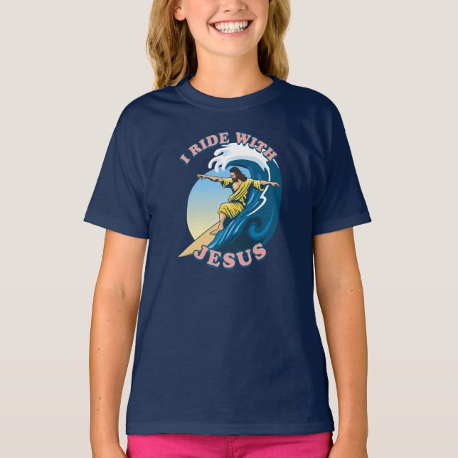 T-shirt Voyage avec Jésus | L'illustration de Surfing Jesu (Devant)