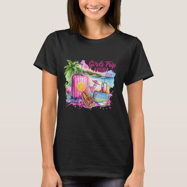 T-shirt Voyage de filles Aruba 2025 Vibes de vacances trop (Devant)