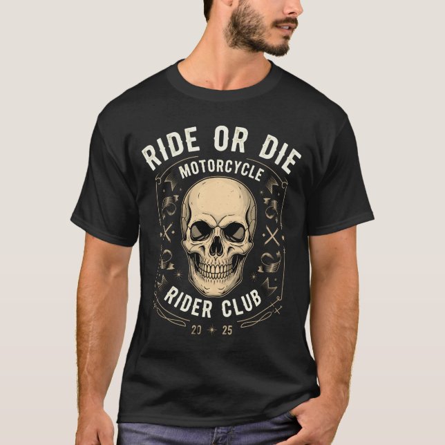 T-shirt Voyage ou décès Motorcycle Club Skull Emblem T-Shi (Devant)