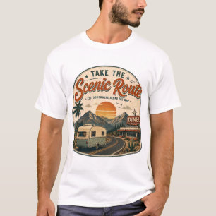 T-shirt Voyage Rétro dans une Camping-Car 'Prendre la Rout