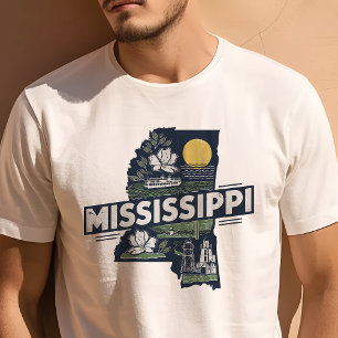 T-shirt Voyage Rétro Icône Graphique du Mississippi Iconiq