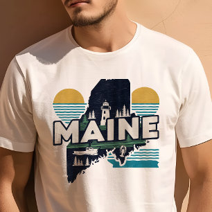 T-shirt Voyage Rétro Icône Graphique Maine Iconique