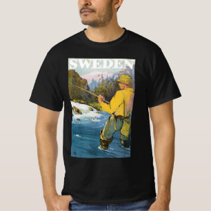 T-shirt Voyage vintage en Suède, pêche sportive au poisson