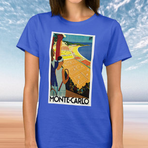T-shirt Voyage Vintage, Tennis, Sports, Monte-Carlo Monaco