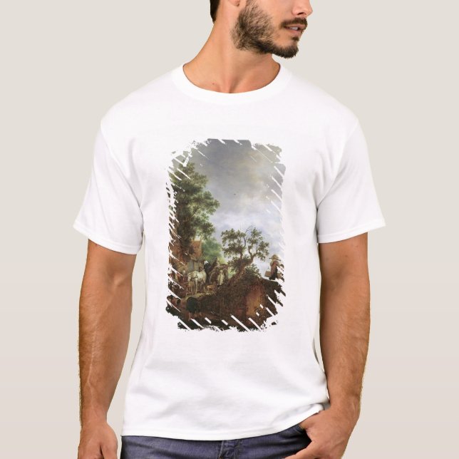 T-shirt Voyageurs par une auberge (huile sur la toile) (Devant)