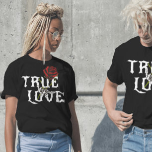 T-shirt Vrai amour Os crâniens et Fleur rouge