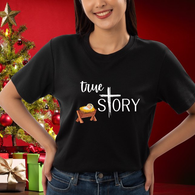 T-shirt Vrai histoire Noël chrétien Jésus Manger Croix (Créateur téléchargé)