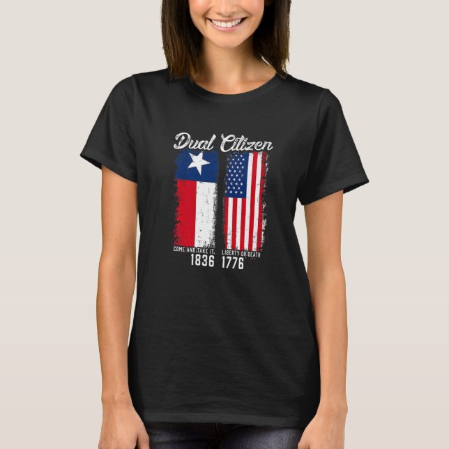 T-shirt Vrai Texan Double Citoyen Aimer Texas Et Amérique (Devant)