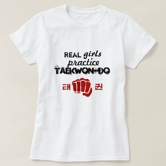 T-shirt Vraie pratique en matière le Taekwondo de filles (Design devant)