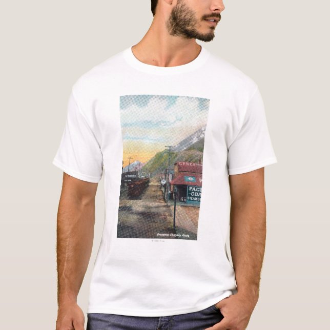 T-shirt Vue de Broadway et de chemin de fer CarsSkagway, (Devant)