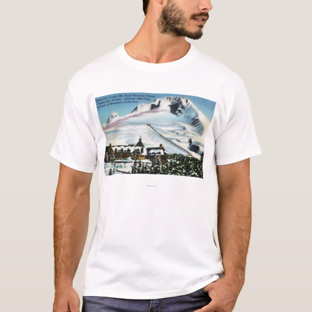 T-shirt Vue de la loge de Timberline, capot de Mt en hiver (Devant)